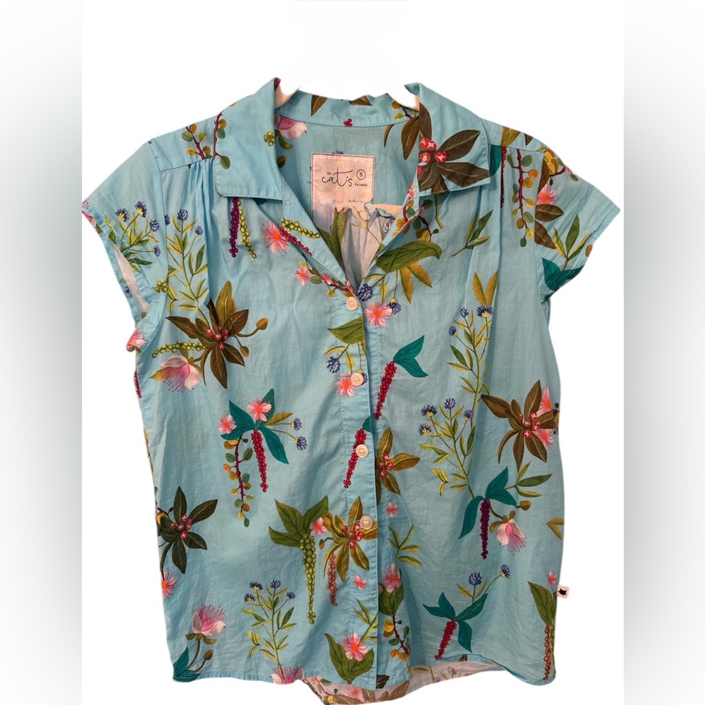 The Cat’s Pajamas Top Button Front Floral Short Sleeve Top Small